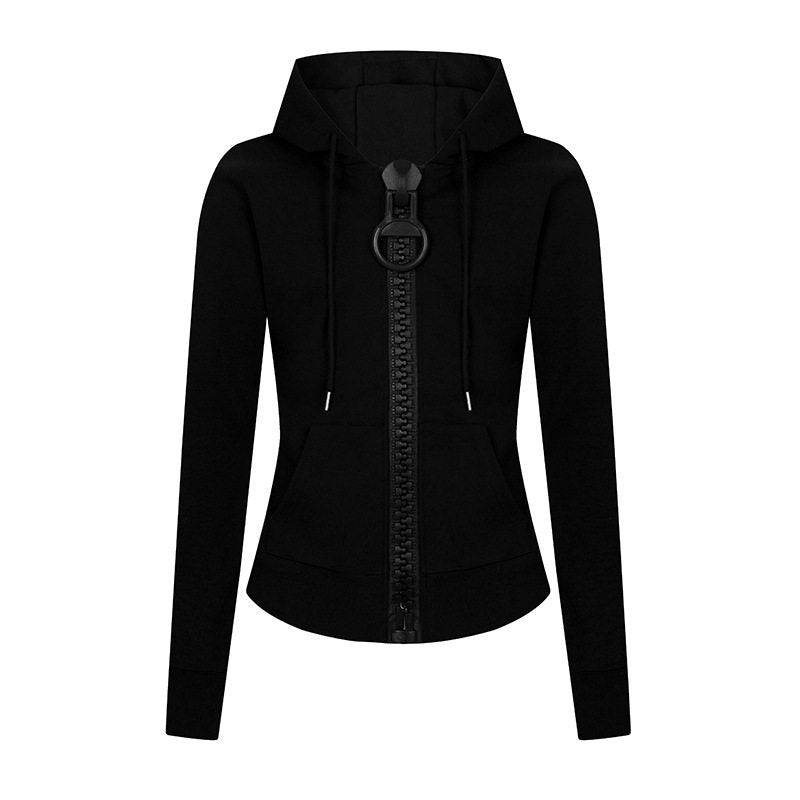 Women’s hooded sweat jacket with distinctive decorative zipper and kangaroo pocket Mune Fashion