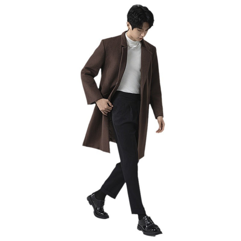 Men's Elegant Longline Wool Coat with Minimalist Lapel and Tailored Silhouette Mune Fashion