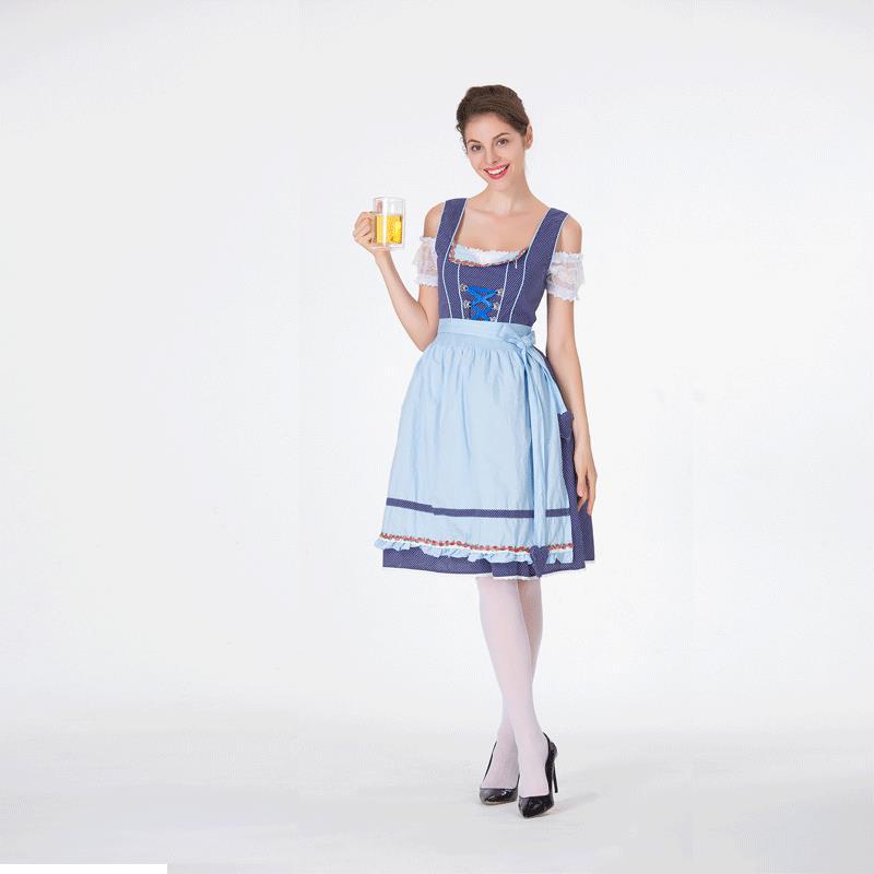 Women's classic traditional dirndl with polka dot bodice, laced corset and removable ruffled apron Mune Fashion
