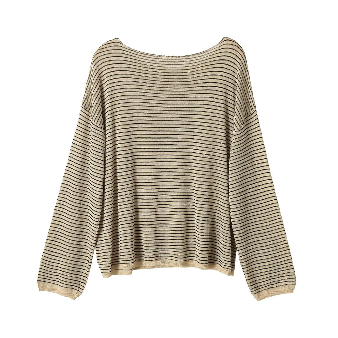 Women’s Oversized Striped Fine Knit Sweater with Wide Boat Neck