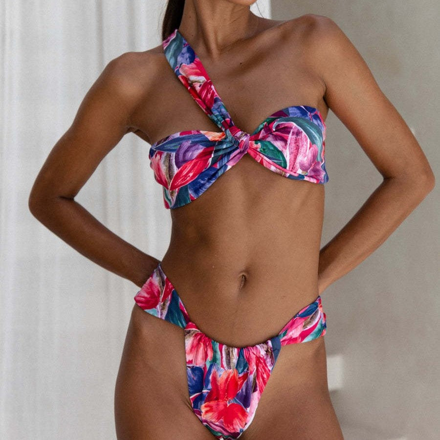 Women's Floral Bikini Set with Asymmetrical Top Mune Fashion