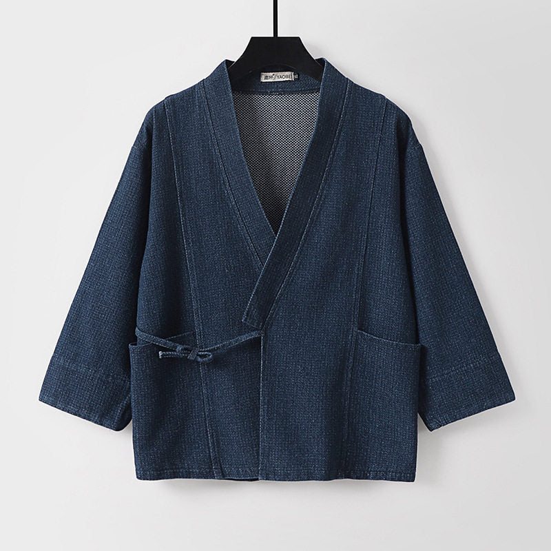 Unisex Jeans-Kimono Jacket with Ties and Patch Pockets Mune Fashion