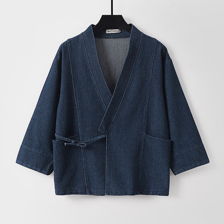 Unisex Jeans-Kimono Jacket with Ties and Patch Pockets Mune Fashion