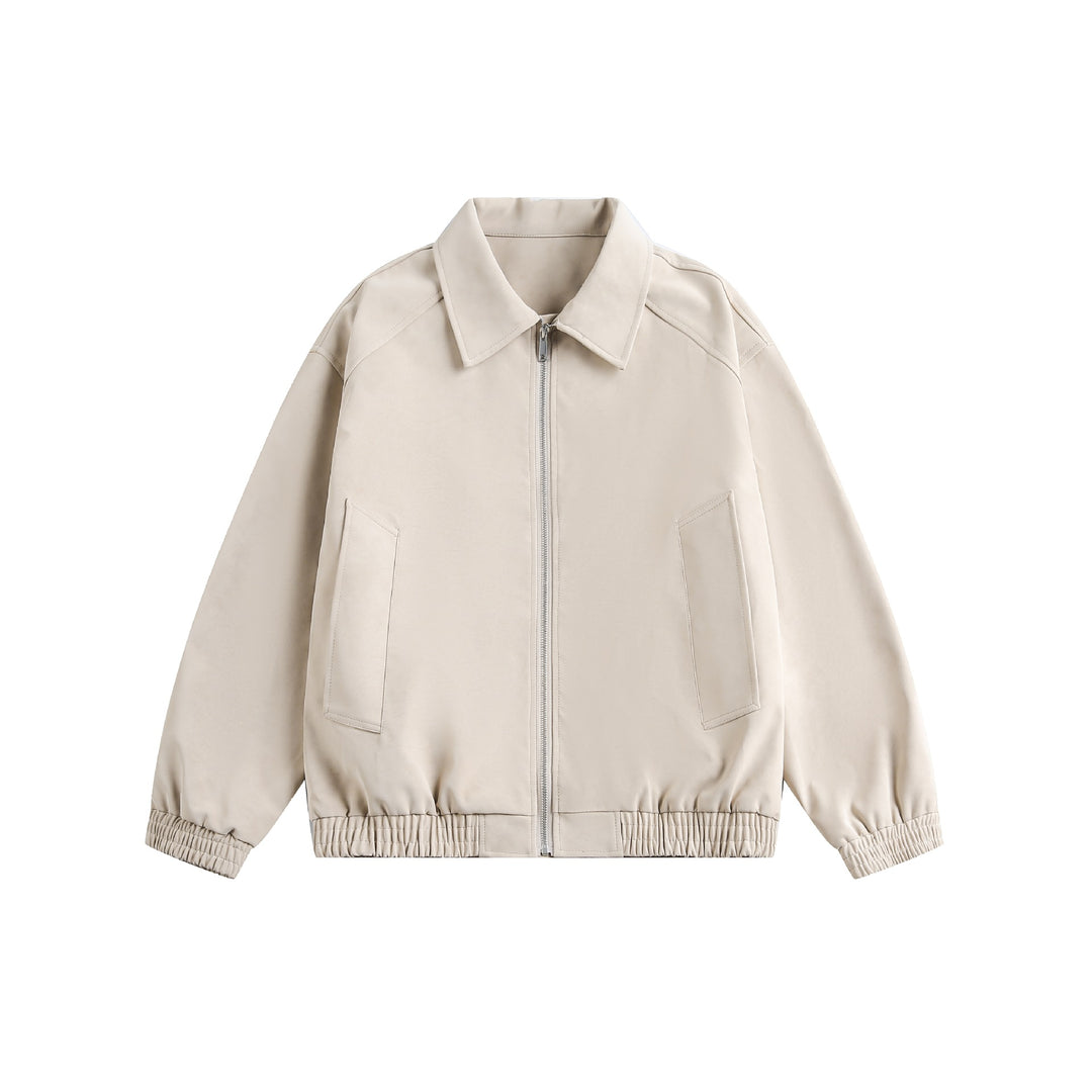Women's short cut boxy transitional jacket with shirt collar and elastic hem Mune Fashion