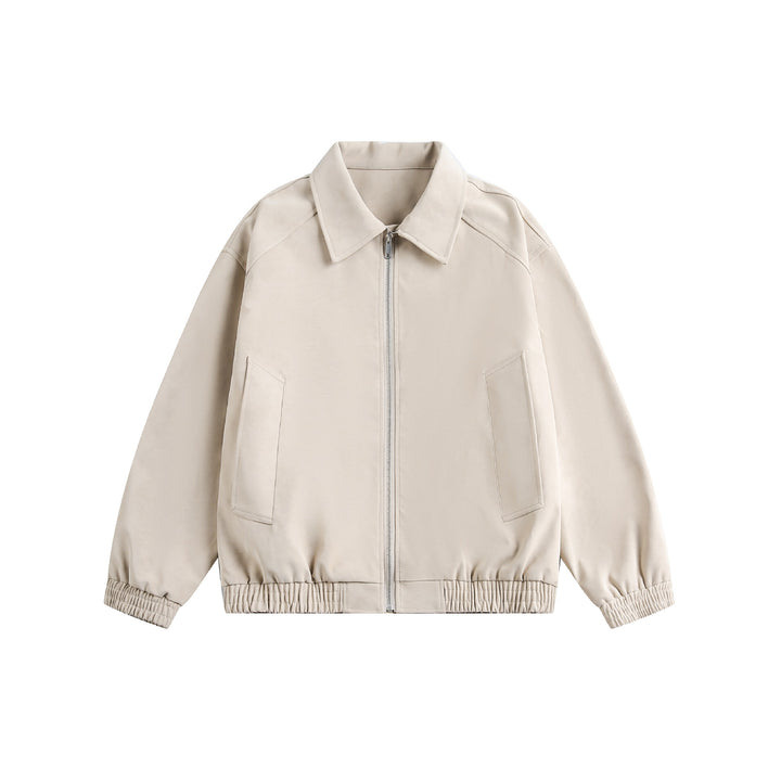 Women's short cut boxy transitional jacket with shirt collar and elastic hem Mune Fashion