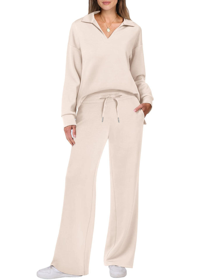 Women's Relaxing Leisure Suit with Large Collar and Comfortable Wide-Cut Pants Mune