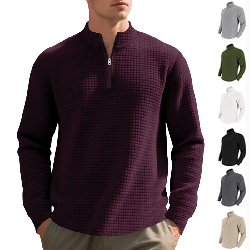 Men's nan lightweight waffle knit half-zip pullover with standing collar and breathable cotton blend Mune Fashion