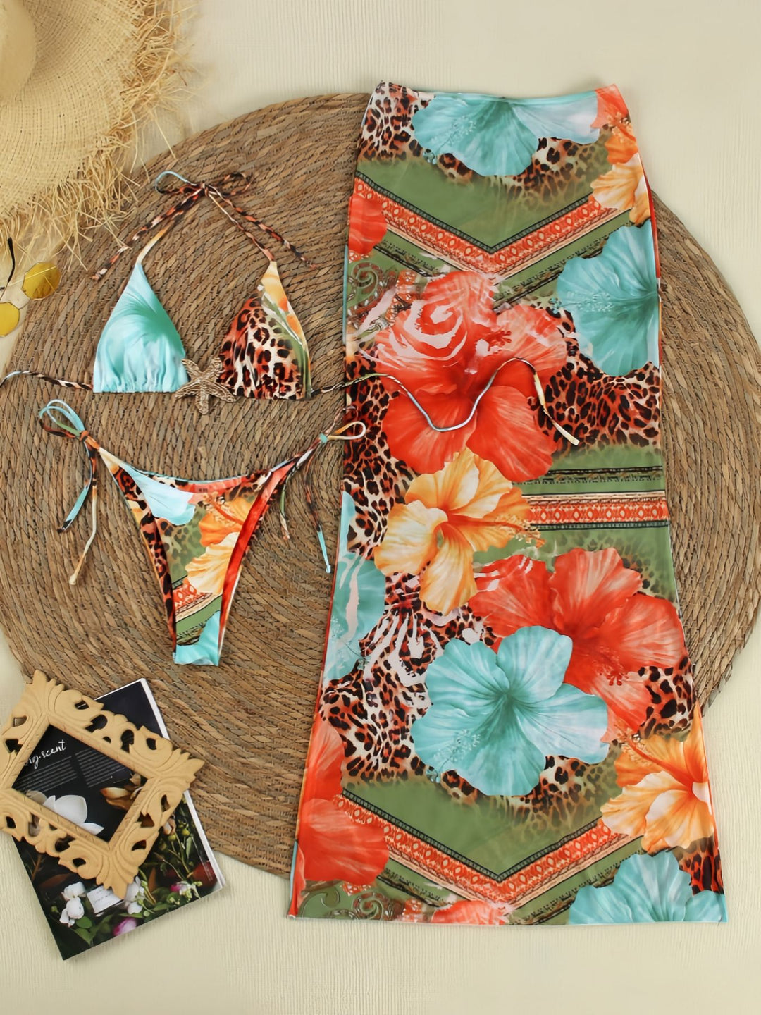 Women's bikini set with floral design and elegant maxi skirt Mune Fashion