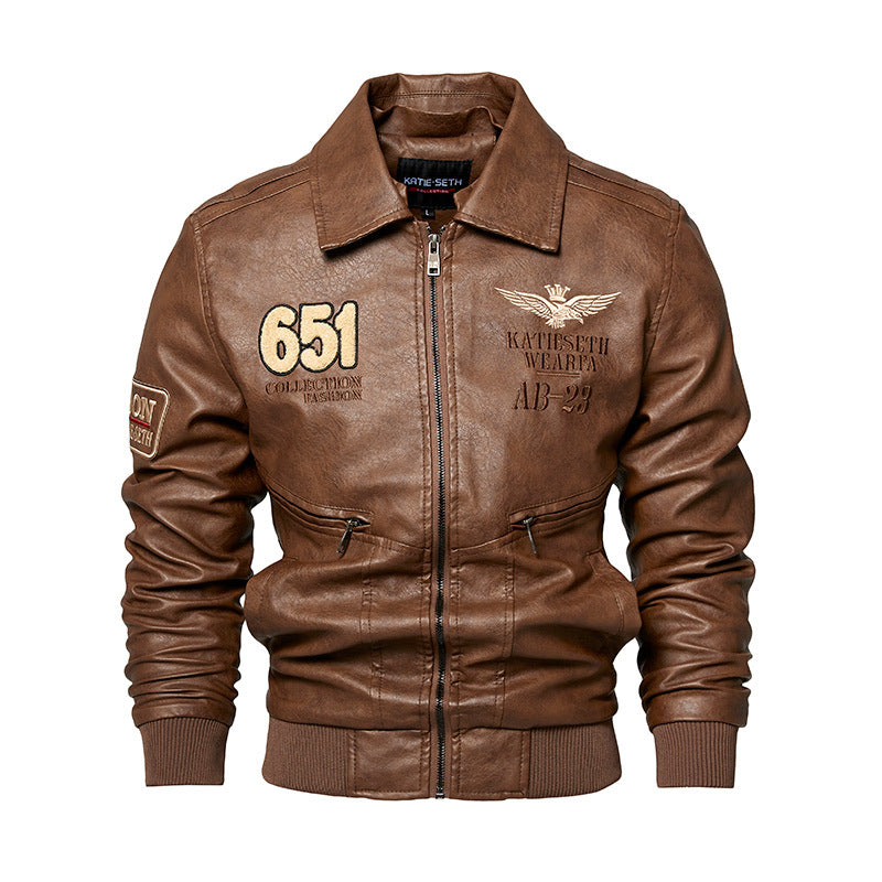 Men's Robust Leather Jacket with Removable Teddy Collar Mune Fashion