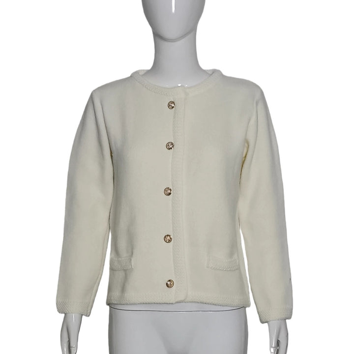 Ladies Elegant Cardigan with Round Neck, Decorative Buttons and Patch Pockets Mune Fashion