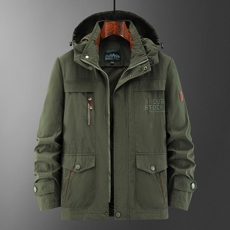 Men's Technical Field Jacket with Hood, Multi-Functional Pockets and Breathable Mesh Lining Mune Fashion