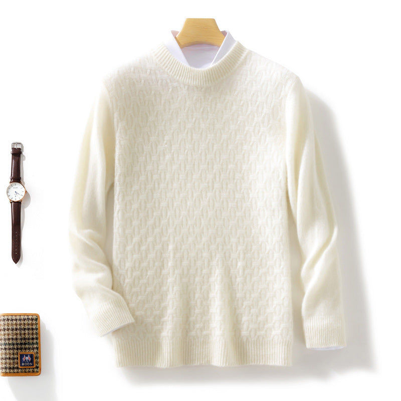 Women Structured Mockneck Sweater in Cashmere Look with Geometric Honeycomb Texture Mune Fashion