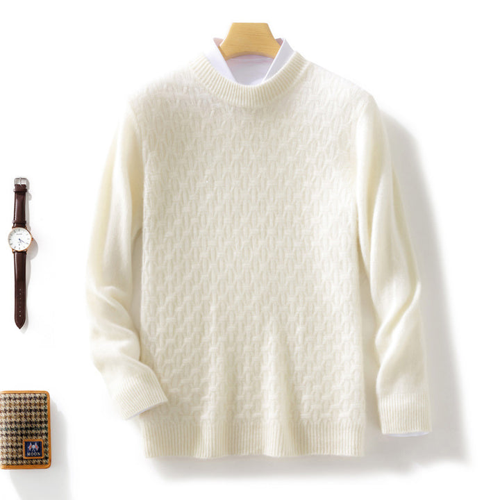 Women Structured Mockneck Sweater in Cashmere Look with Geometric Honeycomb Texture Mune Fashion