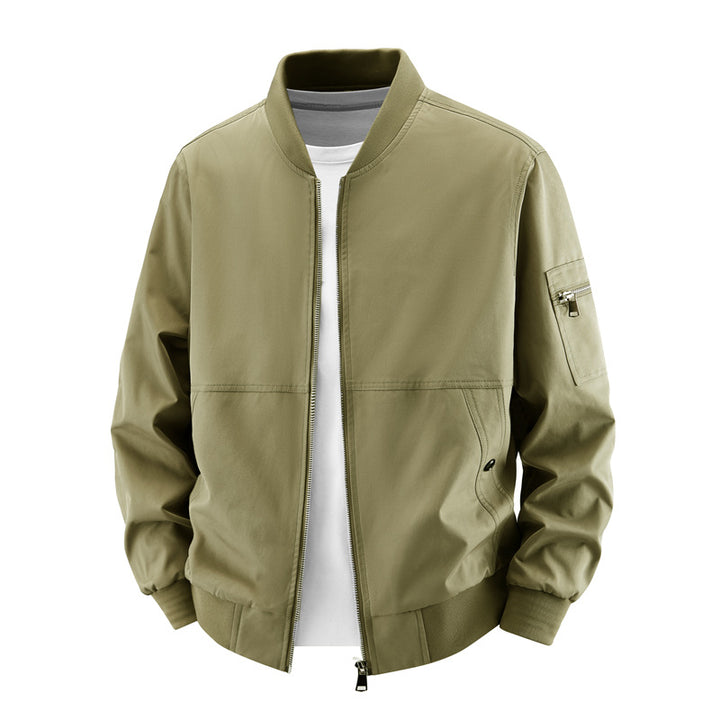 Men's  minimalist zip-front bomber jacket with concealed welt pockets and sleeve utility pocket Mune Fashion