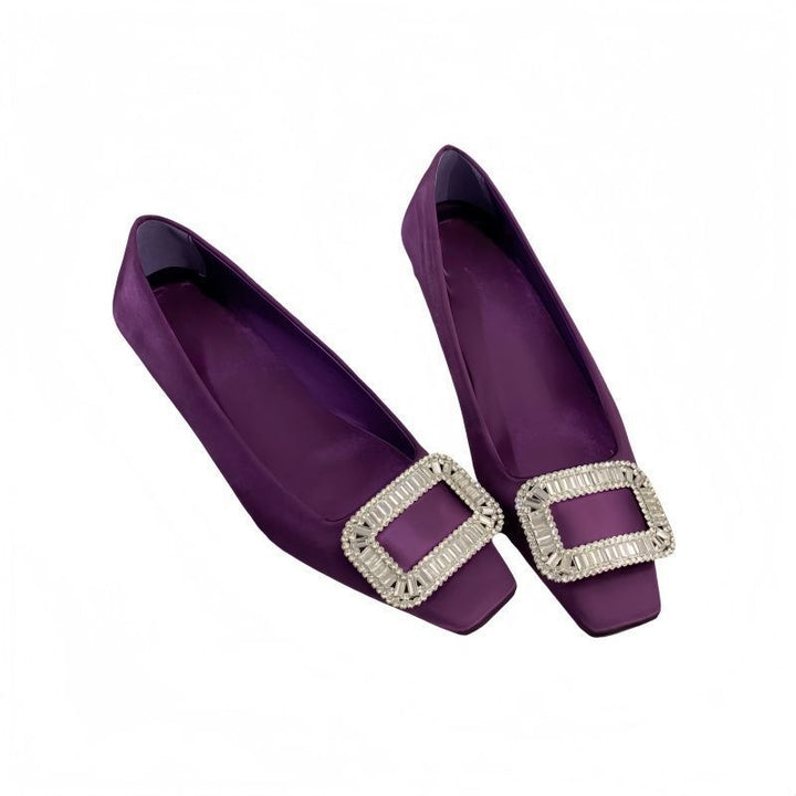 Ladies satin ballerinas with square toe and rhinestone-decorated decorative buckle Mune Fashion