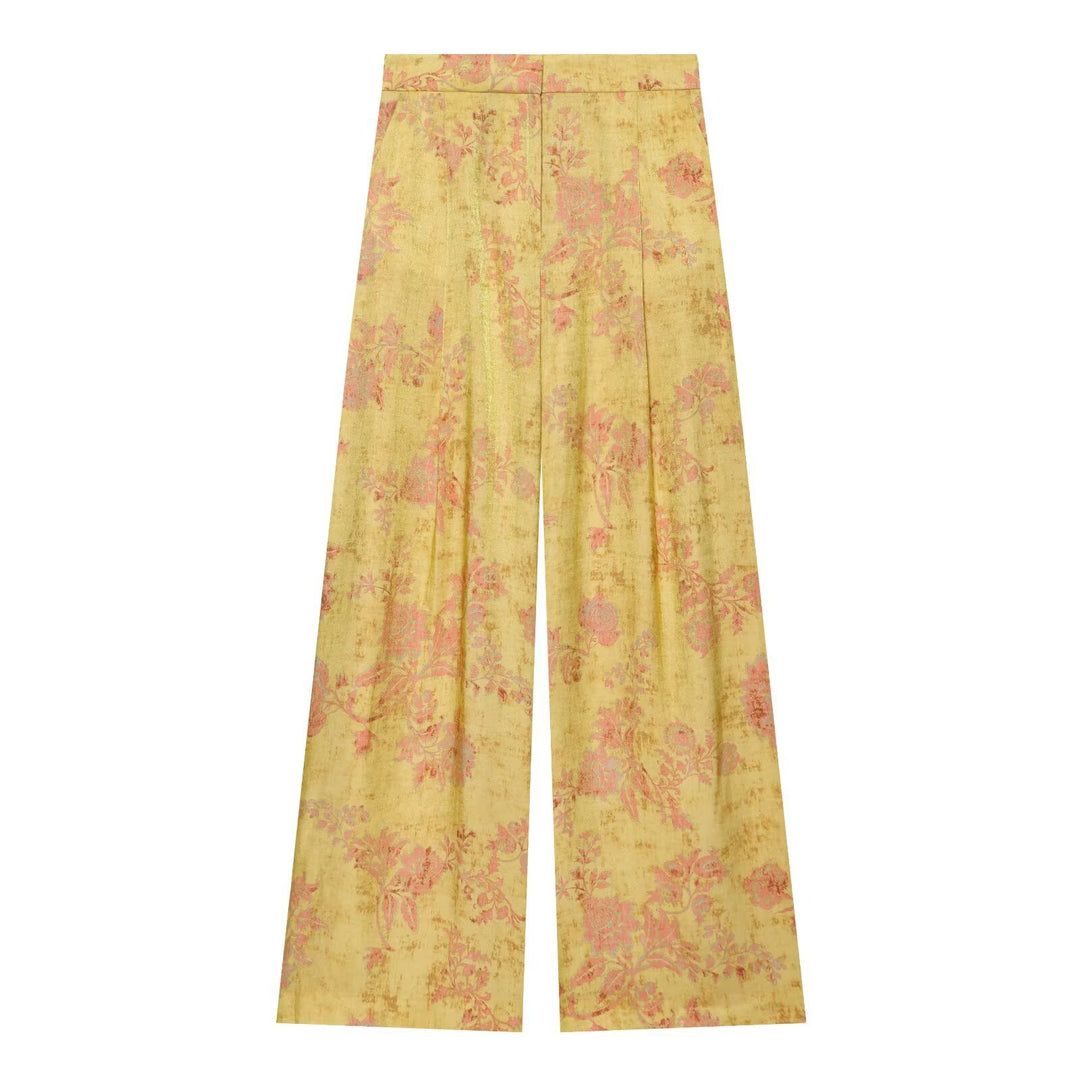 Women's High-Waisted Palazzo Pants with Floral Jacquard Pattern Drune