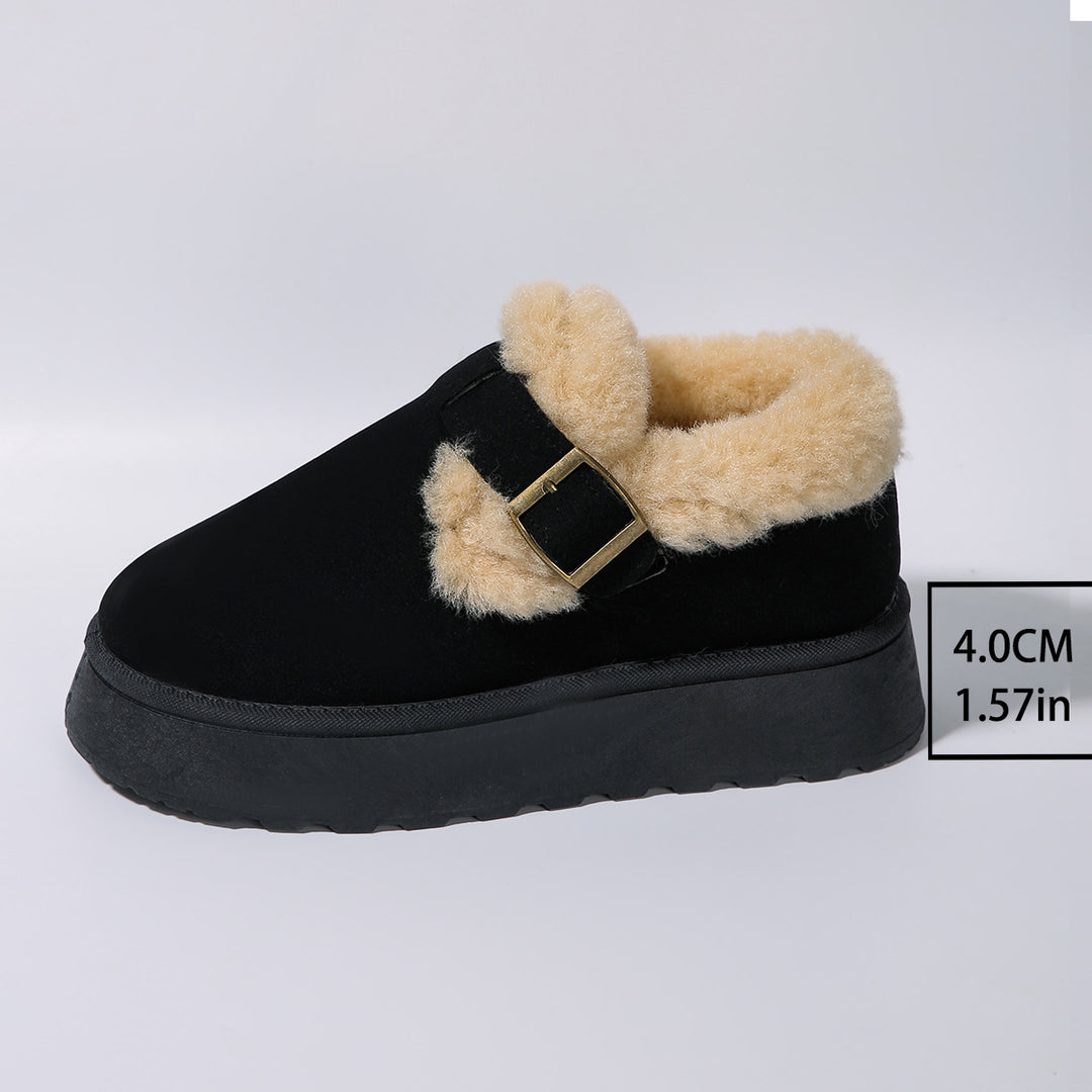 Women's Insulated Platform Slippers with Faux Fur Lining and Adjustable Buckle Strap Mune Fashion