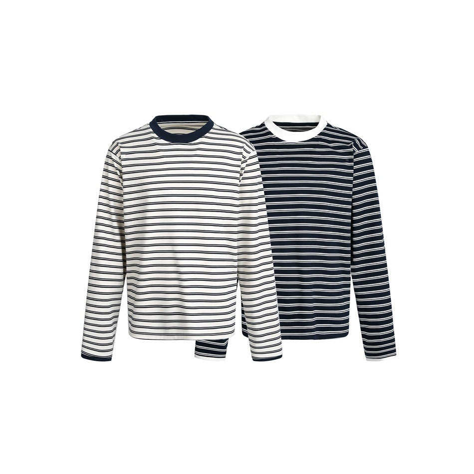 Unisex Striped Long Sleeve Shirt in Breton Style with Contrasting Ribbed Collar and Relaxed Fit Mune Fashion