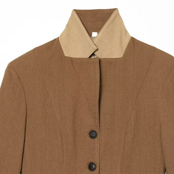 Women's Tailored Wool Riding Jacket with Stand-Up Collar and Flap Pockets Mune Fashion