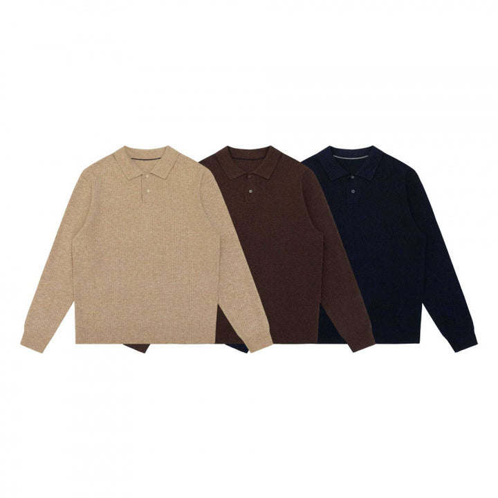 Men's fine knit polo shirt with ribbed structure, long sleeves and classic collar Mune Fashion