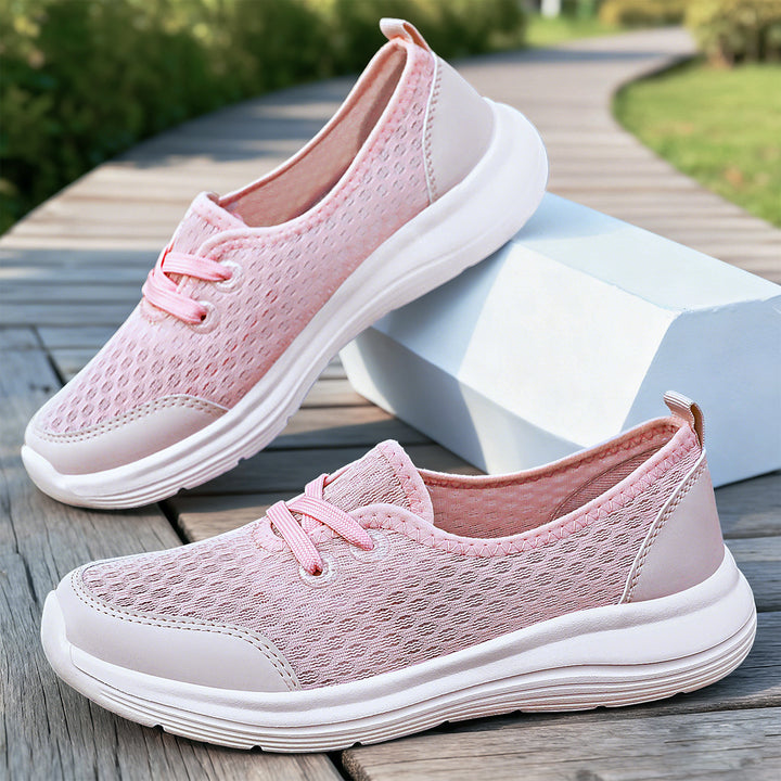 Women’s breathable everyday slipper with fine knitted mesh, elastic decorative lacing, and ergonomic cushioning sole Mune Fashion
