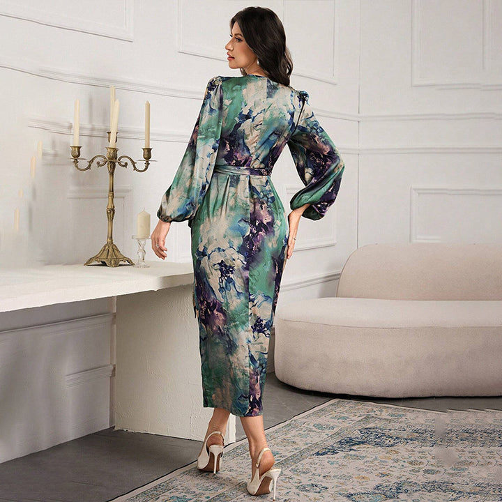Women's Elegant Wrap Dress with Floral Accents Mune Fashion