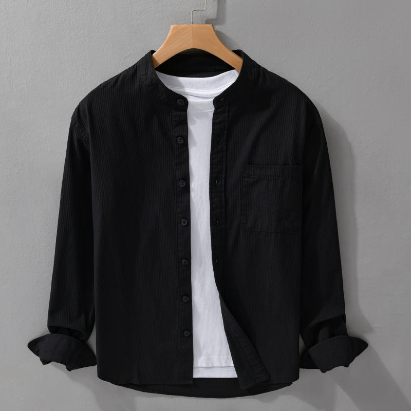 Men's fine-structured shirt with stand-up collar, chest pocket, and relaxed fit Mune Fashion