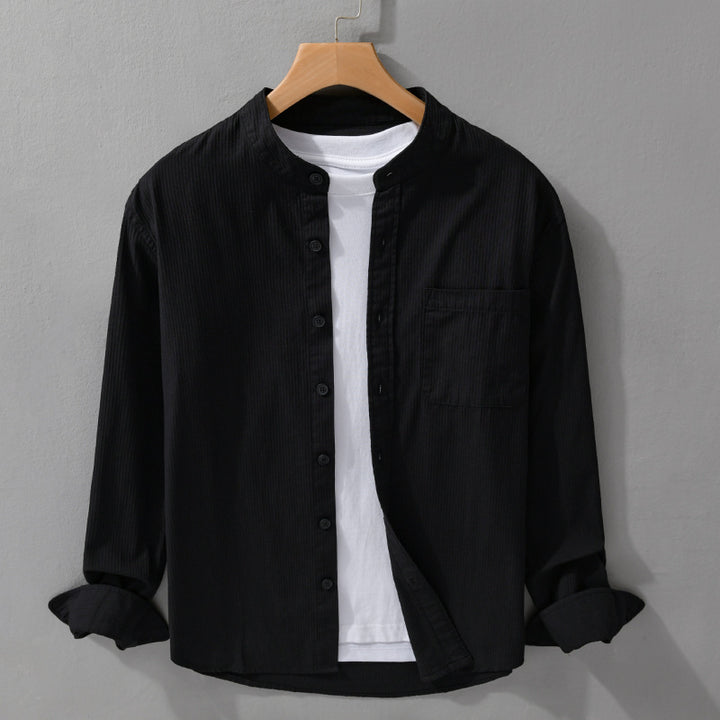 Men's fine-structured shirt with stand-up collar, chest pocket, and relaxed fit Mune Fashion