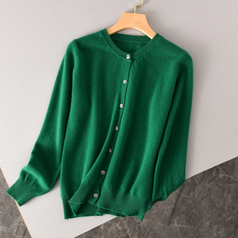 Women Lightweight Round Neck Button Cardigan in Cashmere Look with Fine Ribbed Edge and Casual Silhouette Mune Fashion