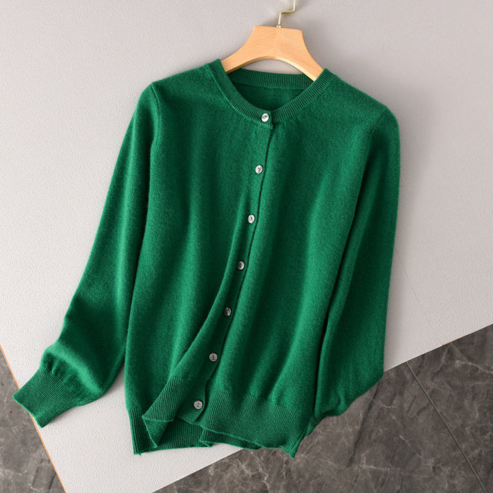 Women Lightweight Round Neck Button Cardigan in Cashmere Look with Fine Ribbed Edge and Casual Silhouette Mune Fashion