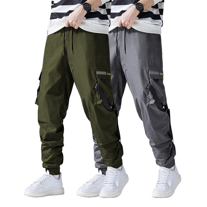 Men's tapered utility cargo pants in jogger style with multiple pockets, drawstring & elastic ankle cuffs Mune Fashion