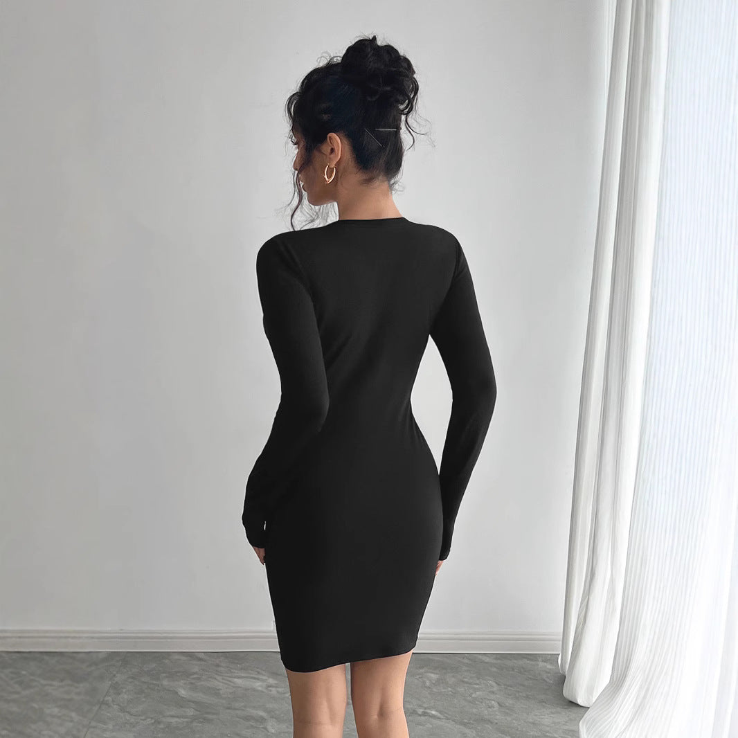 Women nan fitted pencil dress with transparent V-insert and round neckline Mune Fashion