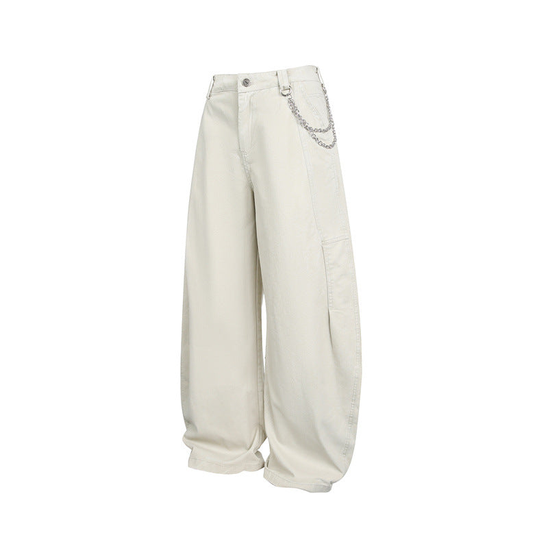 Women's Wide Balloon Pants with High Waist, Chain Detail and Cargo Elements Mune Fashion