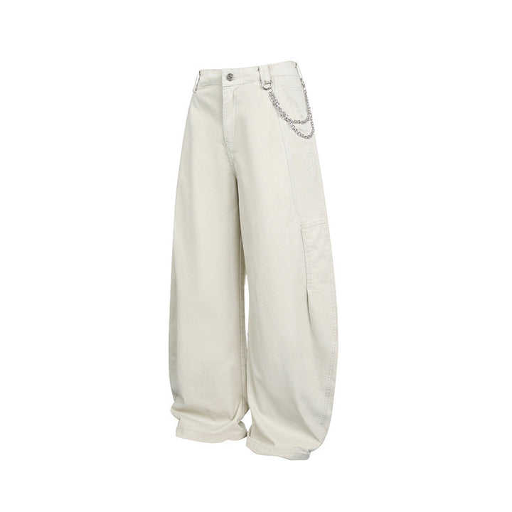Women's Wide Balloon Pants with High Waist, Chain Detail and Cargo Elements Mune Fashion