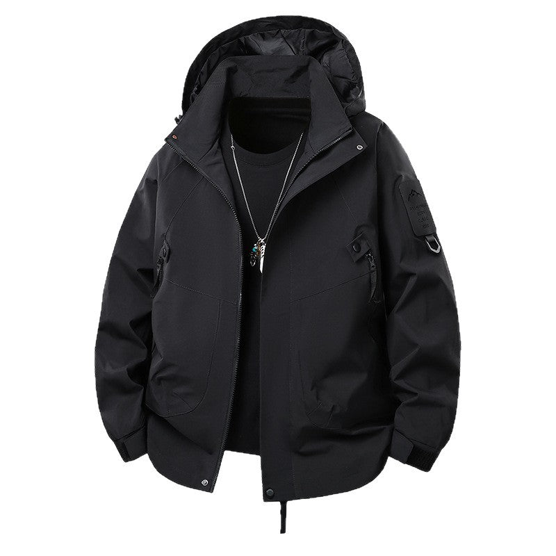 Men's Technical Hooded Softshell Jacket with Water-Repellent Membrane, Zipper Pockets and Adjustable Waist Mune Fashion