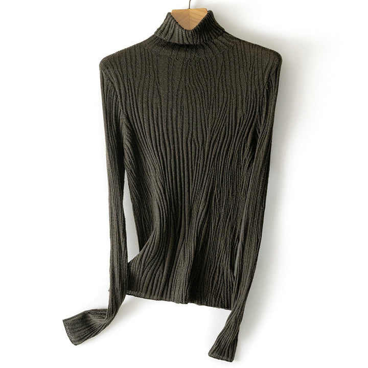 Women's Slim Fine Knit Turtleneck Sweater with Wavy Rib Structure Mune Fashion
