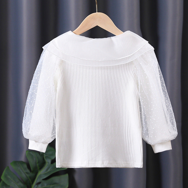 Women's elegant blouse with puff sleeves and lace collar Mune Fashion
