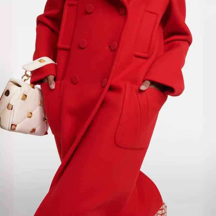 Women floor-length double-breasted wool-cashmere coat with wide lapels Mune Fashion