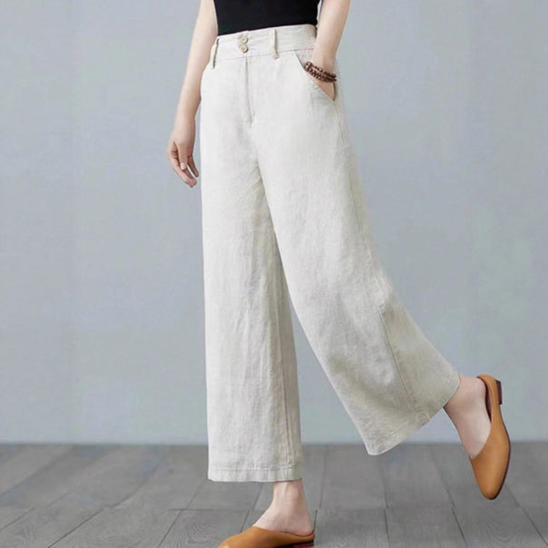 Women's Wide Linen Pants with High Waist Mune Fashion