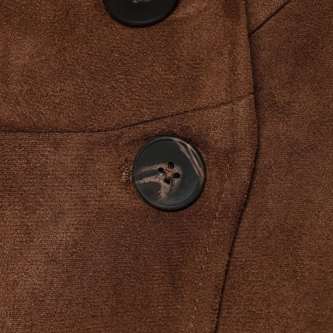 Women's Boxy Short Jacket in Suede Look with High Stand-up Collar Mune Fashion