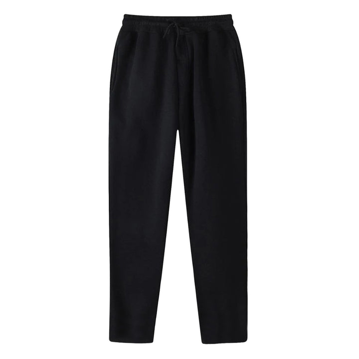 Men's straight-cut sweatpants made of mottled cotton blend with elastic waistband, drawstring, and side pockets Mune Fashion