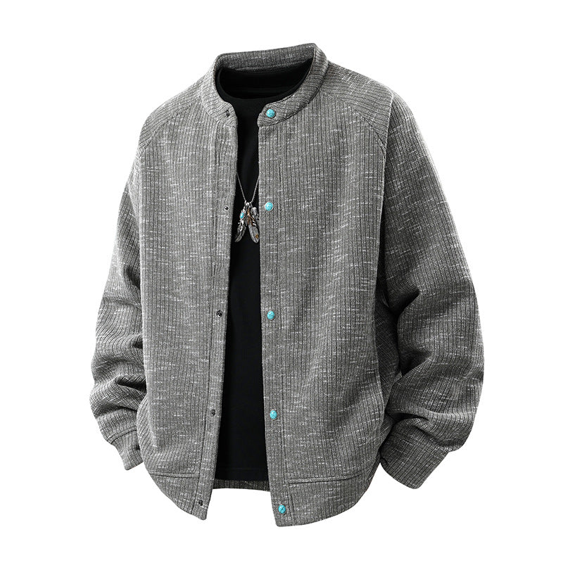 Men's Oversized Knit Bomber Jacket with Stand-Up Collar and Snap Closure Mune Fashion