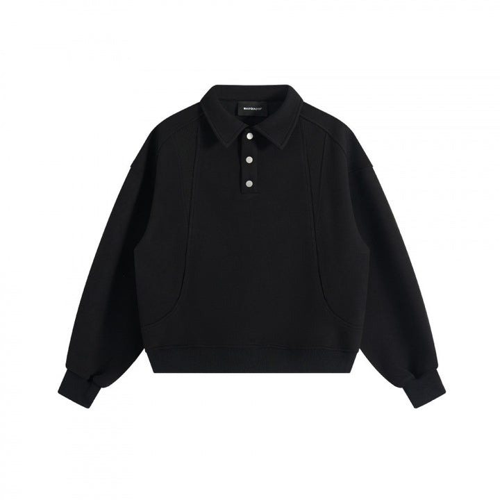 Unisex Boxy Polo Sweatshirt with Henley button placket, raglan sleeves and side pockets Mune Fashion