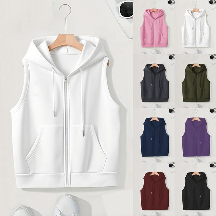 Women's Sleeveless Zip Hoodie Vest made of soft sweat with kangaroo pockets Mune Fashion