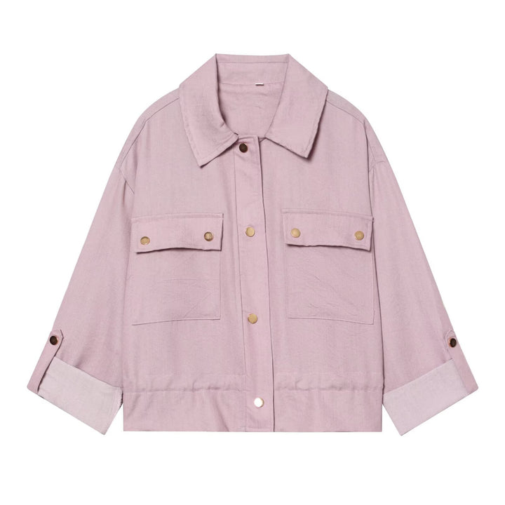 Women's Oversize Workwear Shirt Jacket with Applied Snap Button Pockets Mune Fashion