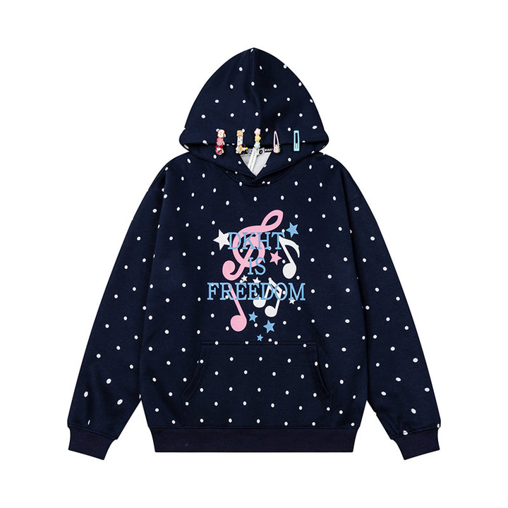 Women's hoodie with polka dot, musical note print and kangaroo pocket Mune Fashion