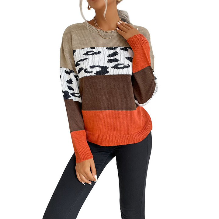 Women's Casual Knit Sweater with Animal Print Mune Fashion
