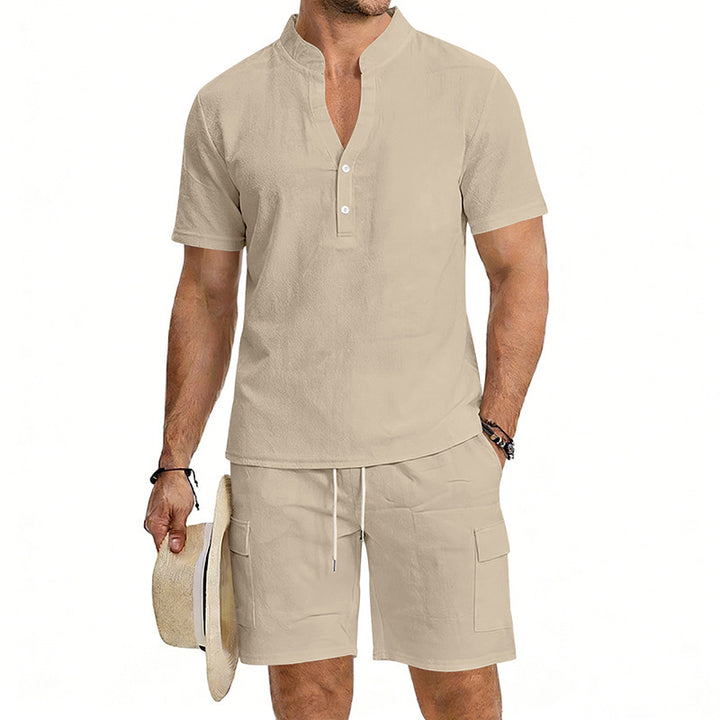 Men's lightweight short sleeve shirt with mandarin collar and half button placket Mune Fashion