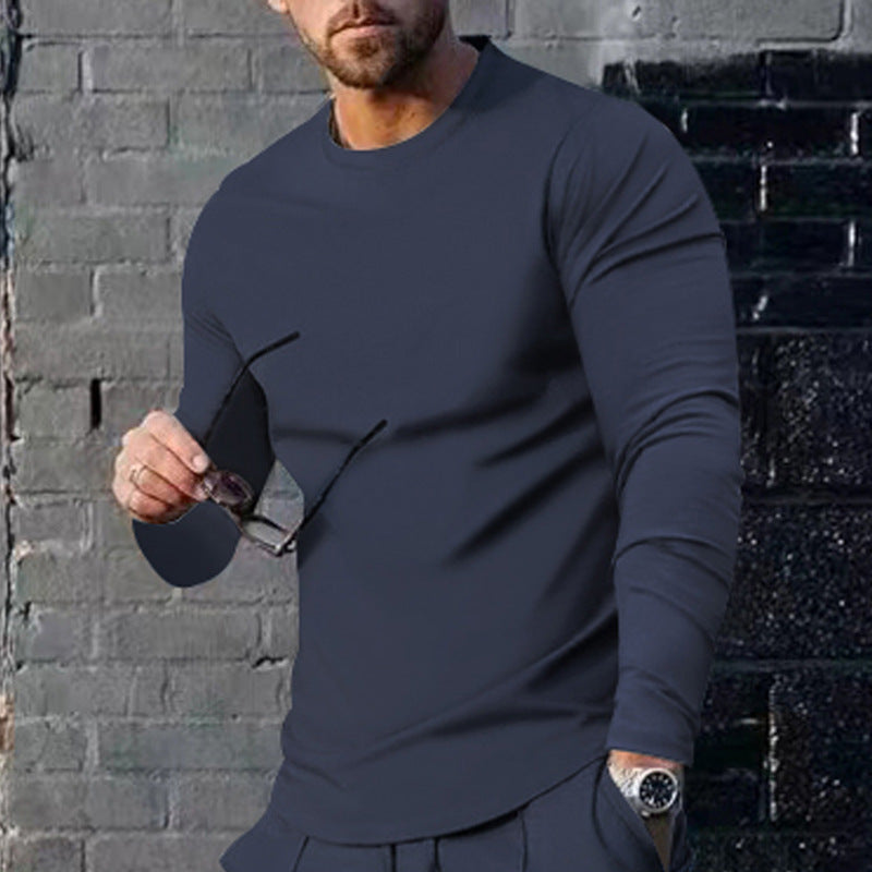 Men's narrow cut long sleeve shirt with round neckline elastic cotton stretch and extended hem Mune Fashion