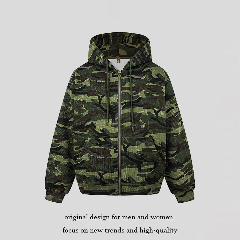 Unisex hooded sweat jacket in camouflage design with full-length zipper Mune Fashion